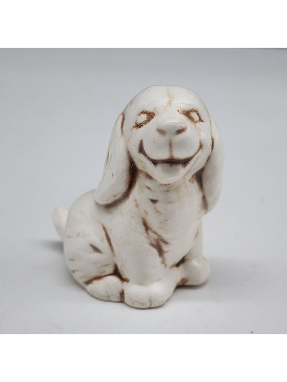 Vintage Mini Ceramic Puppy Figurine Handmade Smiling Dog Statue Signed 1.5"